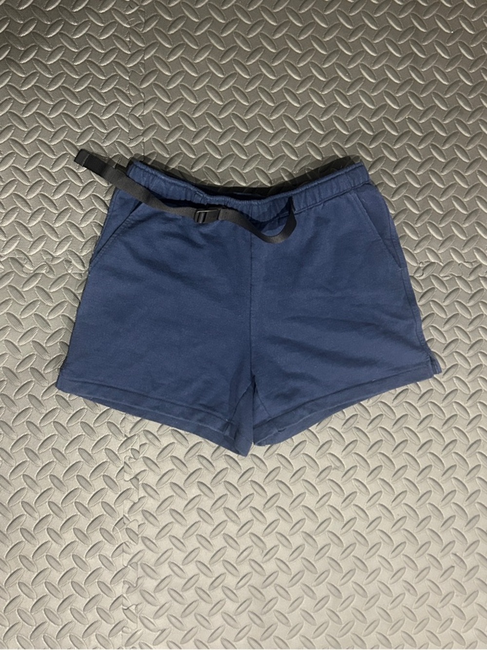 Women's Navy Fleece Athletic Shorts with Adjustable Belt